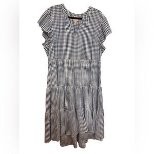 Gingham Blue Checked Midi Dress